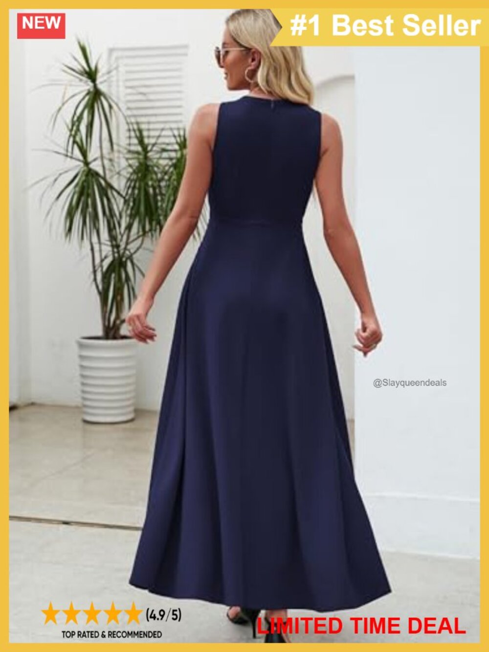Formal V Neck Sleeveless Maxi Dress A-Line Ruffle Evening Wedding Guest - Picture 5 of 6
